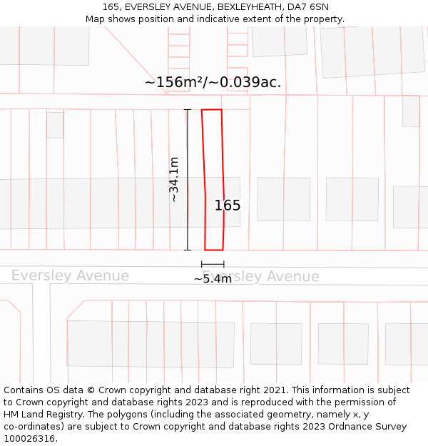 165, EVERSLEY AVENUE, BEXLEYHEATH, DA7 6SN: Plot and title map