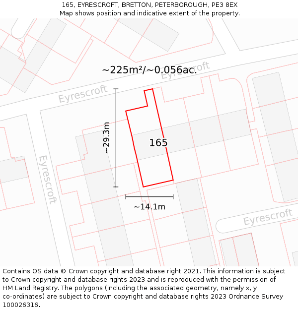 165, EYRESCROFT, BRETTON, PETERBOROUGH, PE3 8EX: Plot and title map