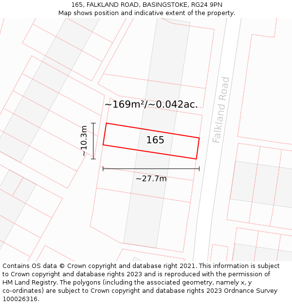 165, FALKLAND ROAD, BASINGSTOKE, RG24 9PN: Plot and title map