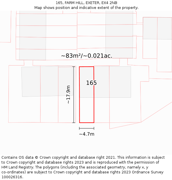 165, FARM HILL, EXETER, EX4 2NB: Plot and title map
