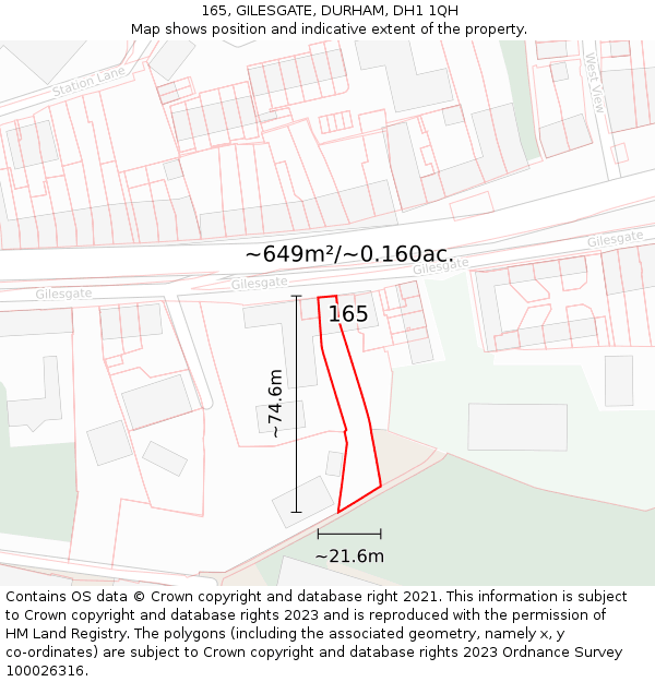 165, GILESGATE, DURHAM, DH1 1QH: Plot and title map
