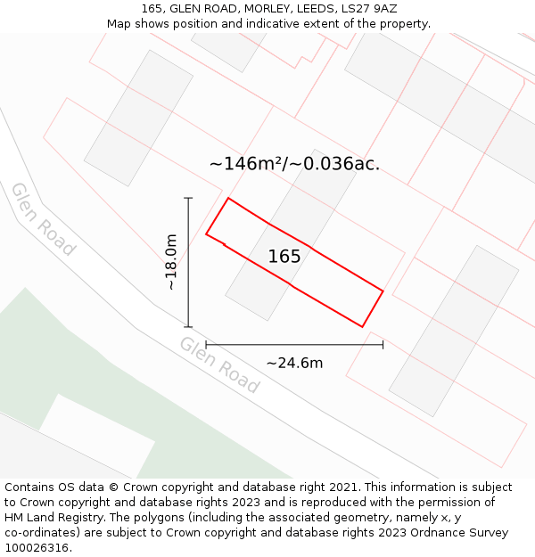 165, GLEN ROAD, MORLEY, LEEDS, LS27 9AZ: Plot and title map