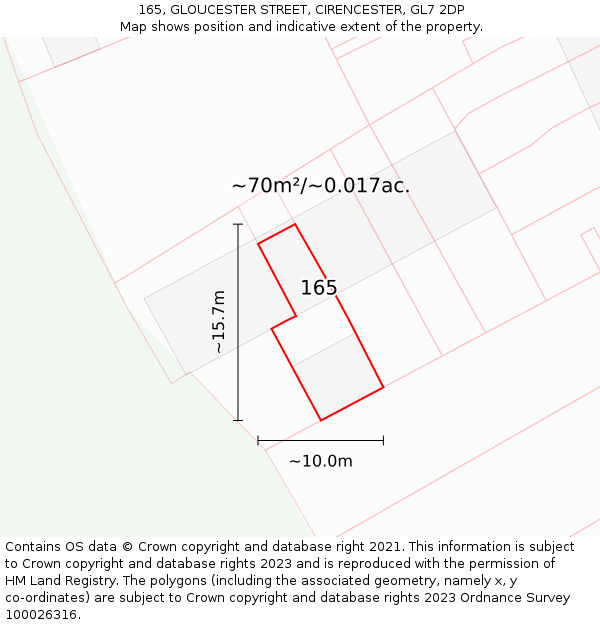 165, GLOUCESTER STREET, CIRENCESTER, GL7 2DP: Plot and title map