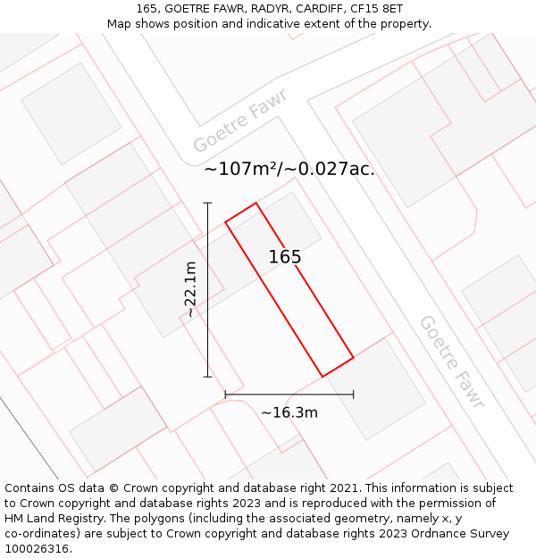 165, GOETRE FAWR, RADYR, CARDIFF, CF15 8ET: Plot and title map