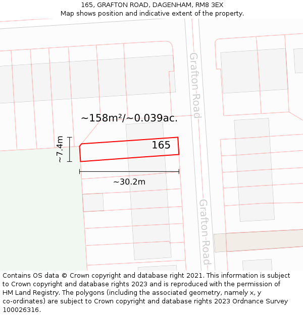 165, GRAFTON ROAD, DAGENHAM, RM8 3EX: Plot and title map