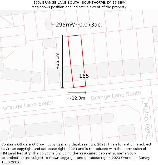 165, GRANGE LANE SOUTH, SCUNTHORPE, DN16 3BW: Plot and title map