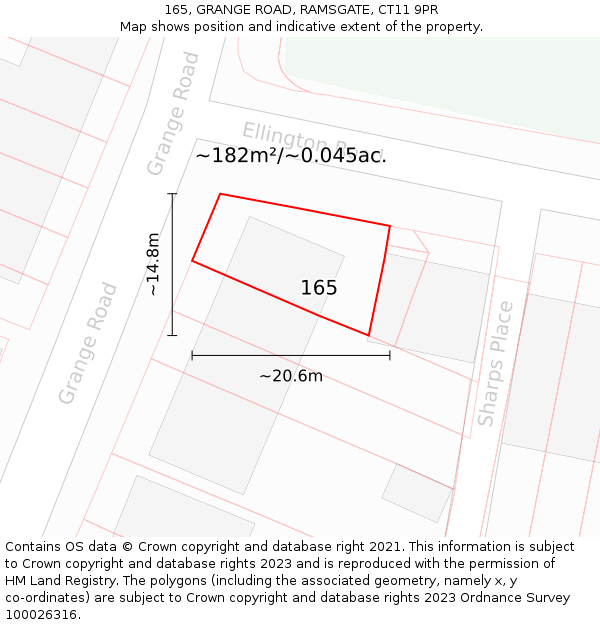 165, GRANGE ROAD, RAMSGATE, CT11 9PR: Plot and title map