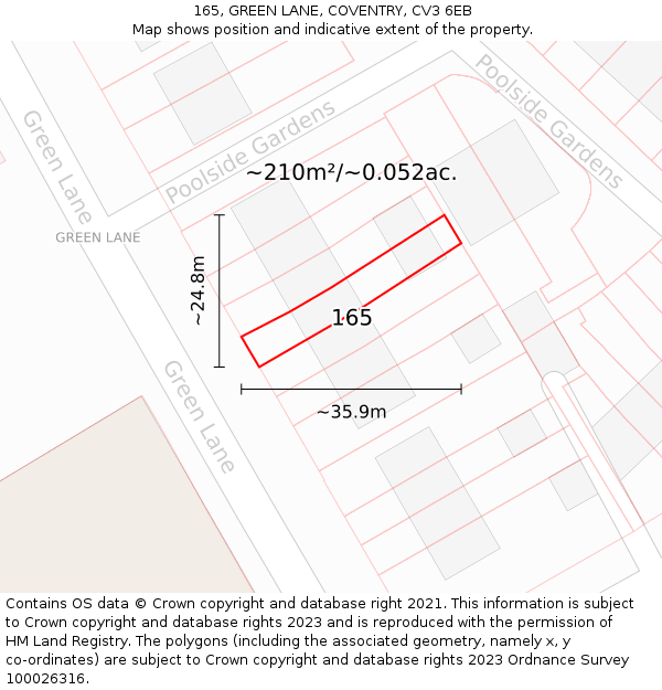 165, GREEN LANE, COVENTRY, CV3 6EB: Plot and title map