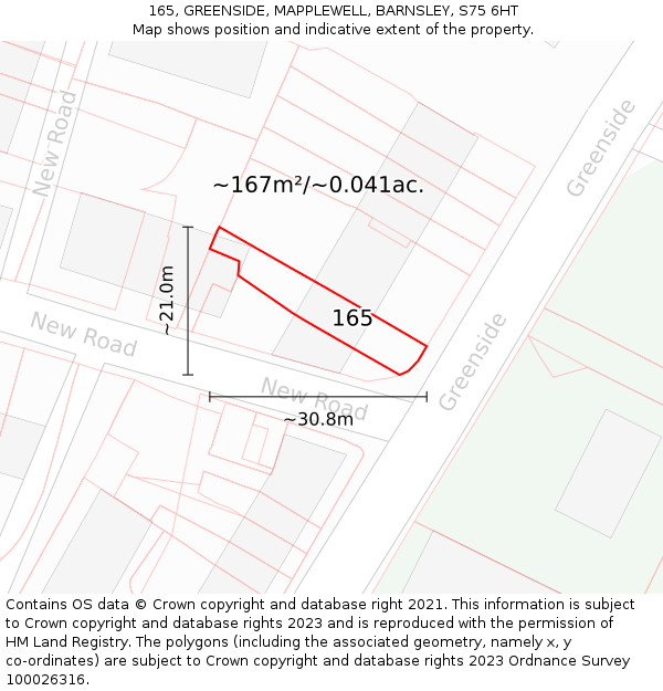 165, GREENSIDE, MAPPLEWELL, BARNSLEY, S75 6HT: Plot and title map