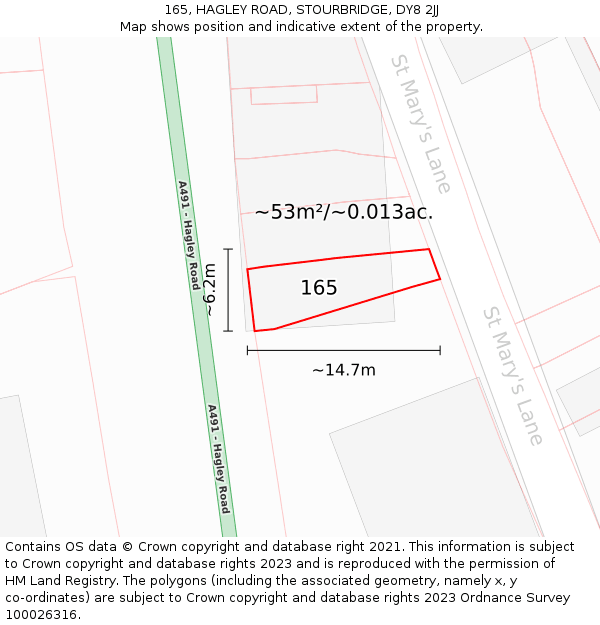 165, HAGLEY ROAD, STOURBRIDGE, DY8 2JJ: Plot and title map
