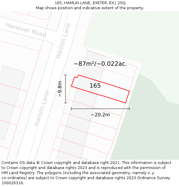 165, HAMLIN LANE, EXETER, EX1 2SQ: Plot and title map