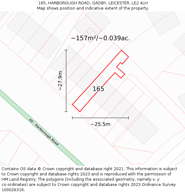 165, HARBOROUGH ROAD, OADBY, LEICESTER, LE2 4LH: Plot and title map