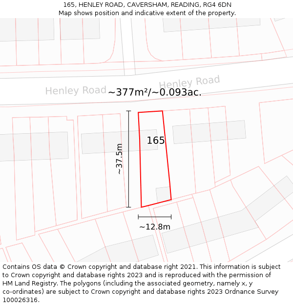 165, HENLEY ROAD, CAVERSHAM, READING, RG4 6DN: Plot and title map