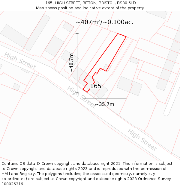 165, HIGH STREET, BITTON, BRISTOL, BS30 6LD: Plot and title map