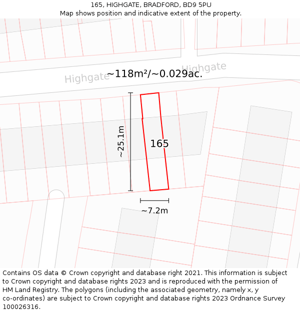 165, HIGHGATE, BRADFORD, BD9 5PU: Plot and title map