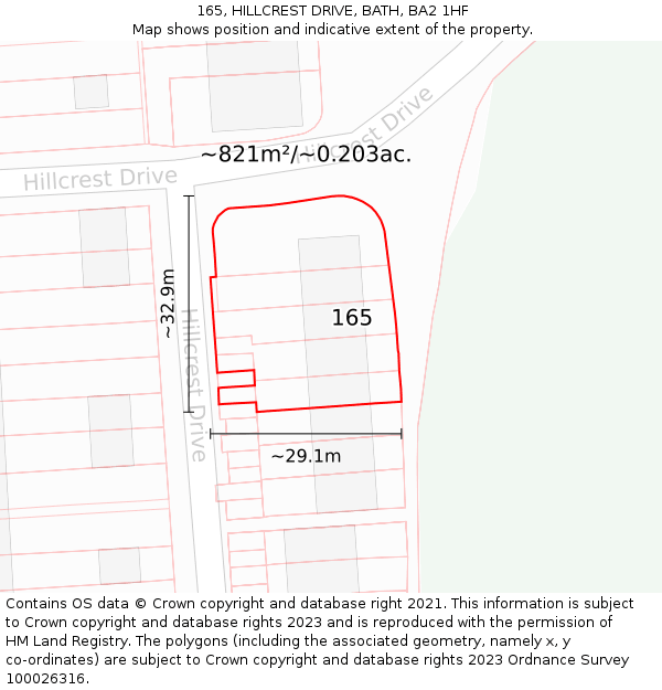 165, HILLCREST DRIVE, BATH, BA2 1HF: Plot and title map