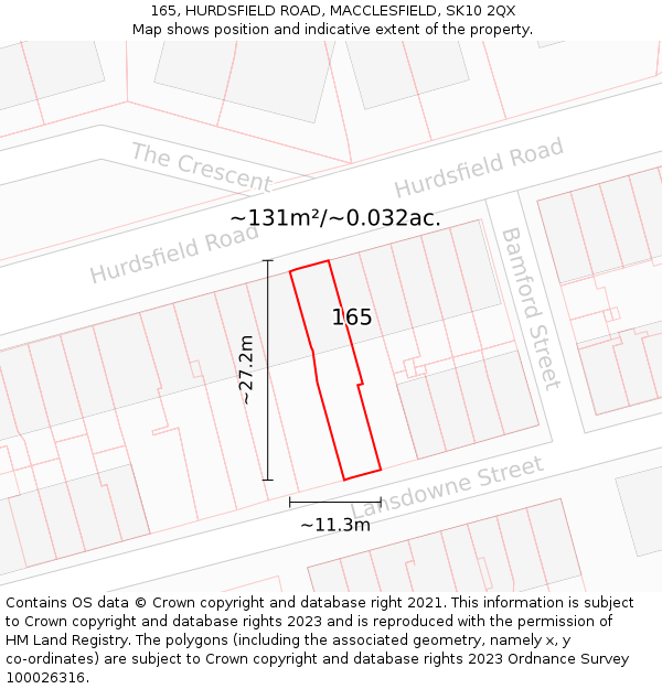 165, HURDSFIELD ROAD, MACCLESFIELD, SK10 2QX: Plot and title map
