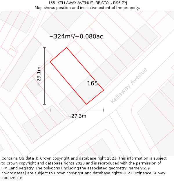 165, KELLAWAY AVENUE, BRISTOL, BS6 7YJ: Plot and title map