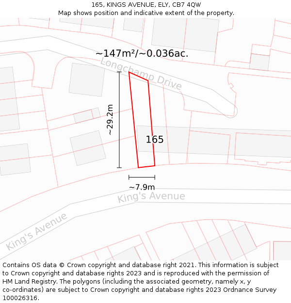 165, KINGS AVENUE, ELY, CB7 4QW: Plot and title map