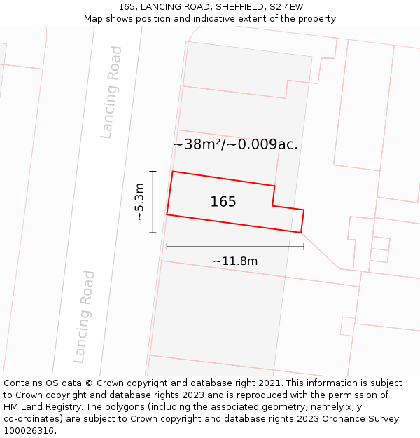 165, LANCING ROAD, SHEFFIELD, S2 4EW: Plot and title map