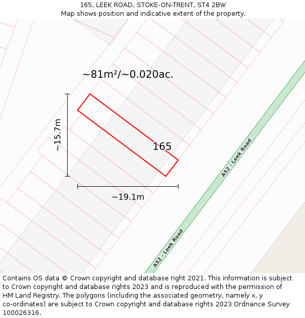 165, LEEK ROAD, STOKE-ON-TRENT, ST4 2BW: Plot and title map