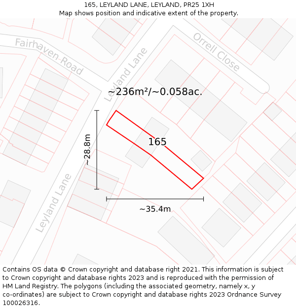 165, LEYLAND LANE, LEYLAND, PR25 1XH: Plot and title map