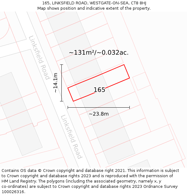 165, LINKSFIELD ROAD, WESTGATE-ON-SEA, CT8 8HJ: Plot and title map