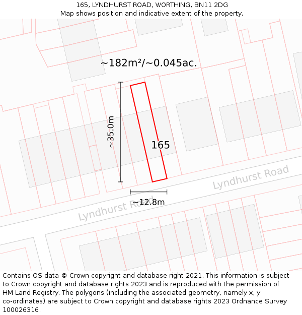 165, LYNDHURST ROAD, WORTHING, BN11 2DG: Plot and title map