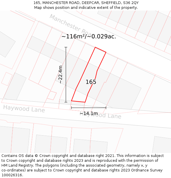 165, MANCHESTER ROAD, DEEPCAR, SHEFFIELD, S36 2QY: Plot and title map