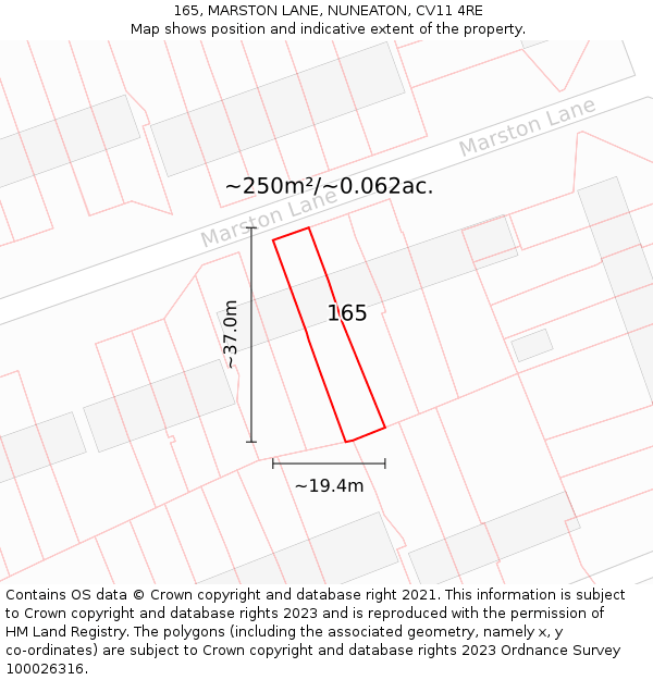 165, MARSTON LANE, NUNEATON, CV11 4RE: Plot and title map