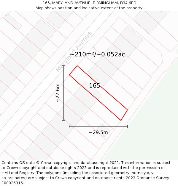 165, MARYLAND AVENUE, BIRMINGHAM, B34 6ED: Plot and title map