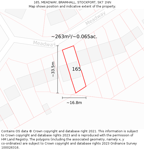 165, MEADWAY, BRAMHALL, STOCKPORT, SK7 1NN: Plot and title map