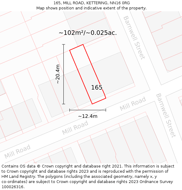 165, MILL ROAD, KETTERING, NN16 0RG: Plot and title map