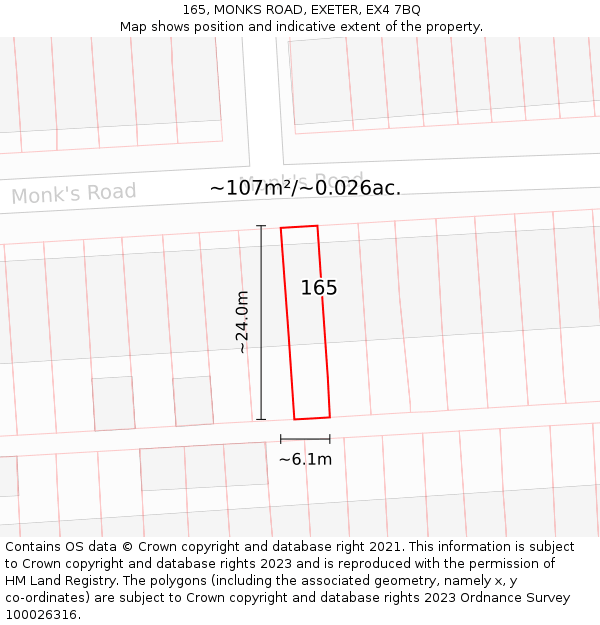 165, MONKS ROAD, EXETER, EX4 7BQ: Plot and title map