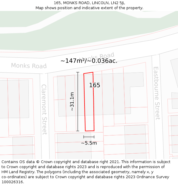 165, MONKS ROAD, LINCOLN, LN2 5JL: Plot and title map