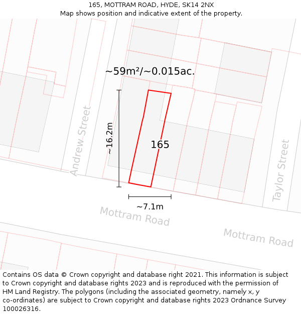 165, MOTTRAM ROAD, HYDE, SK14 2NX: Plot and title map