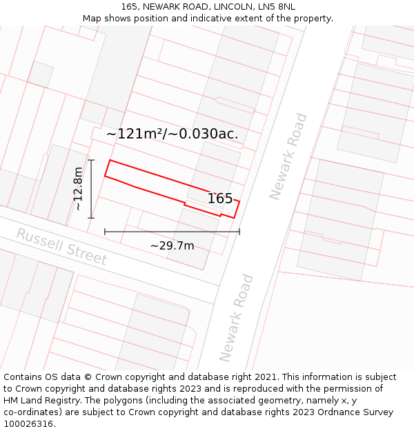 165, NEWARK ROAD, LINCOLN, LN5 8NL: Plot and title map
