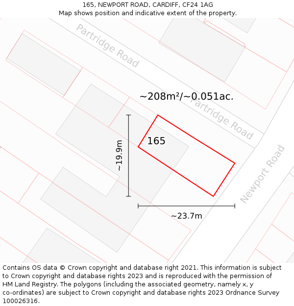 165, NEWPORT ROAD, CARDIFF, CF24 1AG: Plot and title map