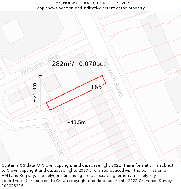 165, NORWICH ROAD, IPSWICH, IP1 2PP: Plot and title map