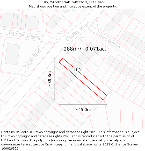 165, OADBY ROAD, WIGSTON, LE18 3RQ: Plot and title map