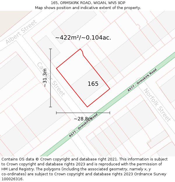 165, ORMSKIRK ROAD, WIGAN, WN5 9DP: Plot and title map