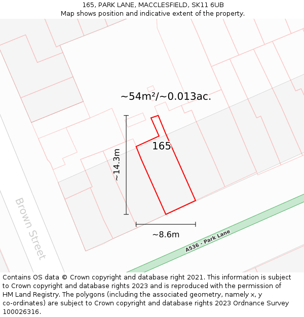 165, PARK LANE, MACCLESFIELD, SK11 6UB: Plot and title map