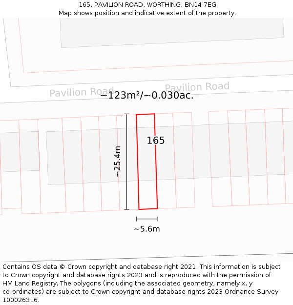 165, PAVILION ROAD, WORTHING, BN14 7EG: Plot and title map