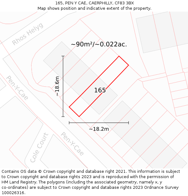 165, PEN Y CAE, CAERPHILLY, CF83 3BX: Plot and title map