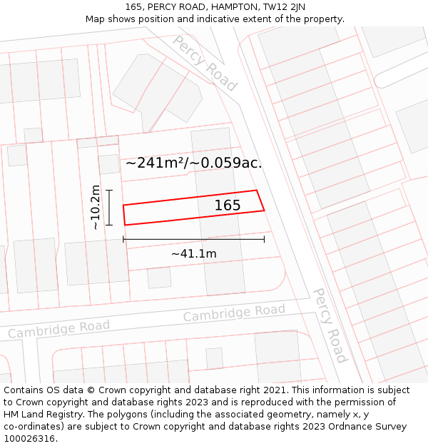 165, PERCY ROAD, HAMPTON, TW12 2JN: Plot and title map