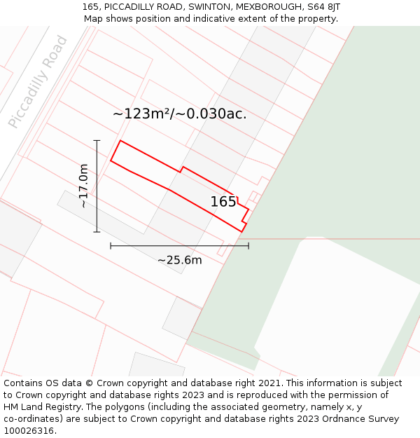 165, PICCADILLY ROAD, SWINTON, MEXBOROUGH, S64 8JT: Plot and title map
