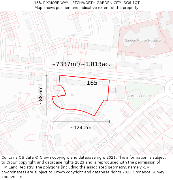 165, PIXMORE WAY, LETCHWORTH GARDEN CITY, SG6 1QT: Plot and title map