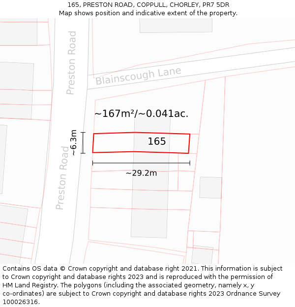165, PRESTON ROAD, COPPULL, CHORLEY, PR7 5DR: Plot and title map