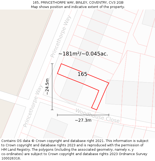 165, PRINCETHORPE WAY, BINLEY, COVENTRY, CV3 2GB: Plot and title map