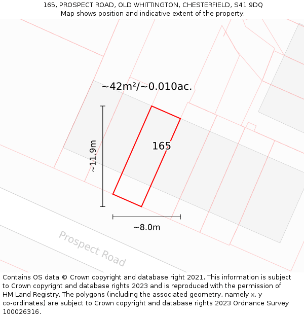 165, PROSPECT ROAD, OLD WHITTINGTON, CHESTERFIELD, S41 9DQ: Plot and title map